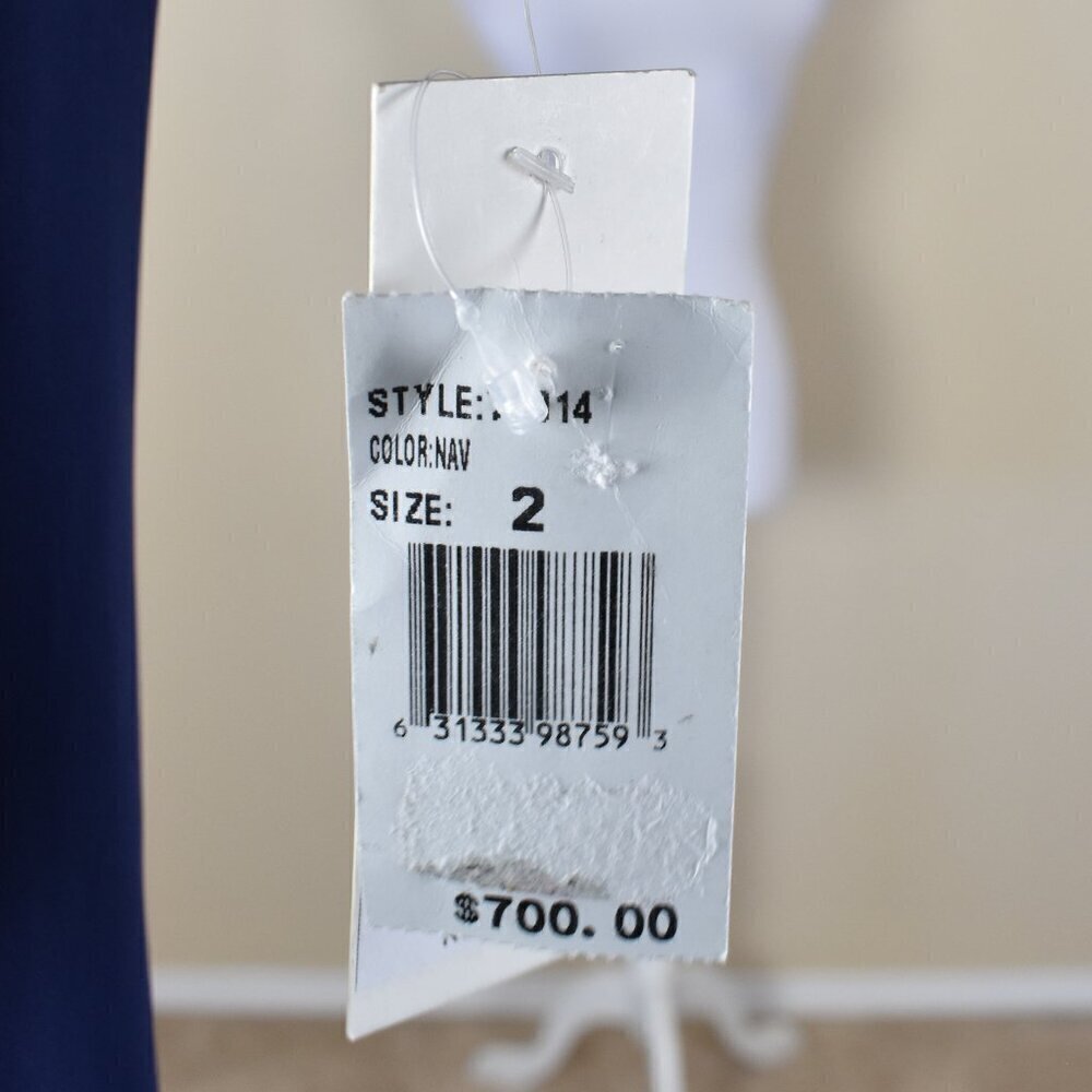 Teri Jon Rickie Freeman Long Navy Blue Formal Dress NEW 2 - Picture 11 of 11